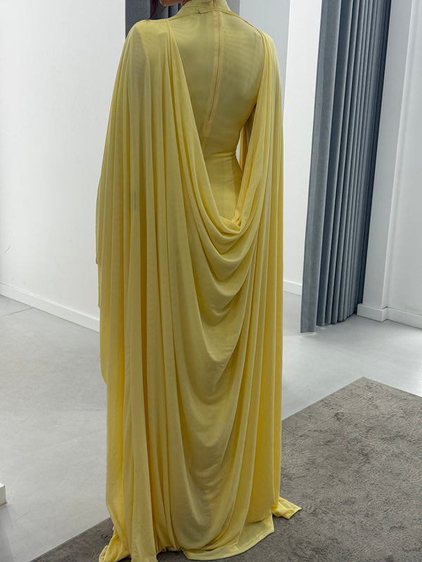 ALUYA MESH DRAPED CAPE BY BBXBRAND YELLOW