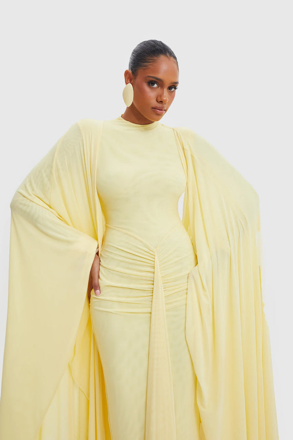 ALUYA MESH DRAPED CAPE BY BBXBRAND YELLOW