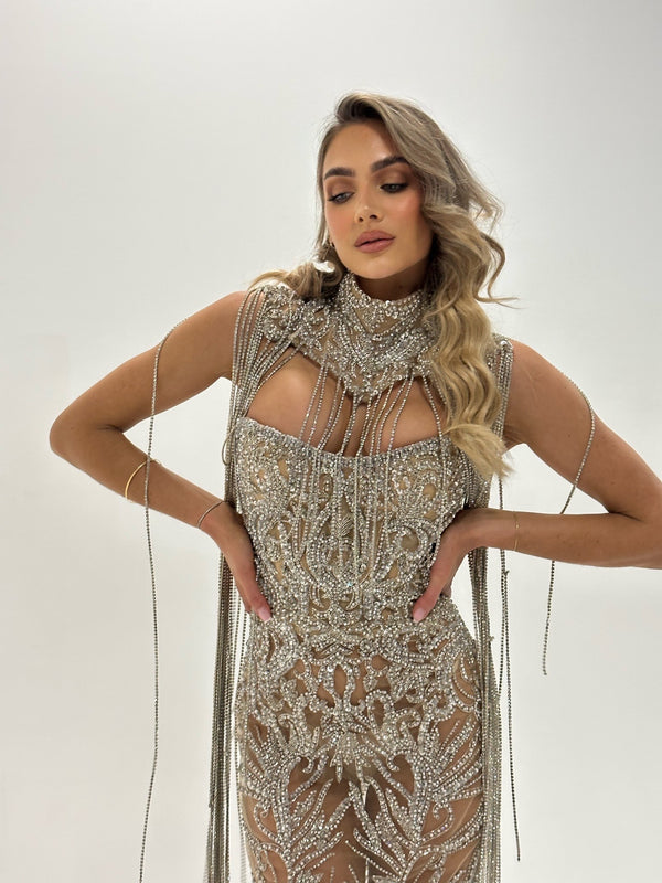 DALYLA FRINGE DRESS BY ALBINA DYLA NUDE