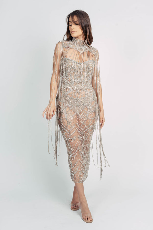 DALYLA FRINGE DRESS BY ALBINA DYLA NUDE