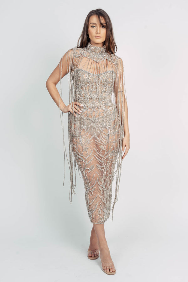 DALYLA FRINGE DRESS BY ALBINA DYLA NUDE