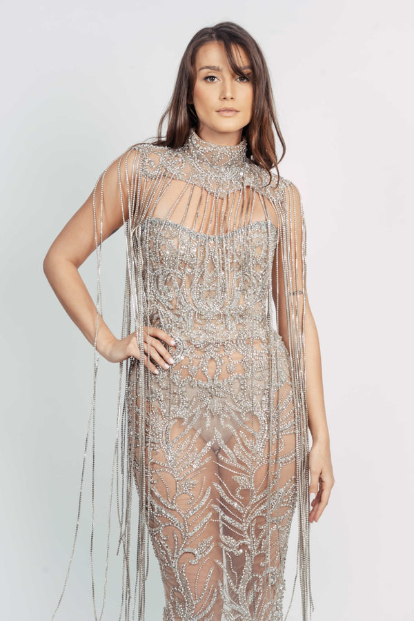 DALYLA FRINGE DRESS BY ALBINA DYLA NUDE