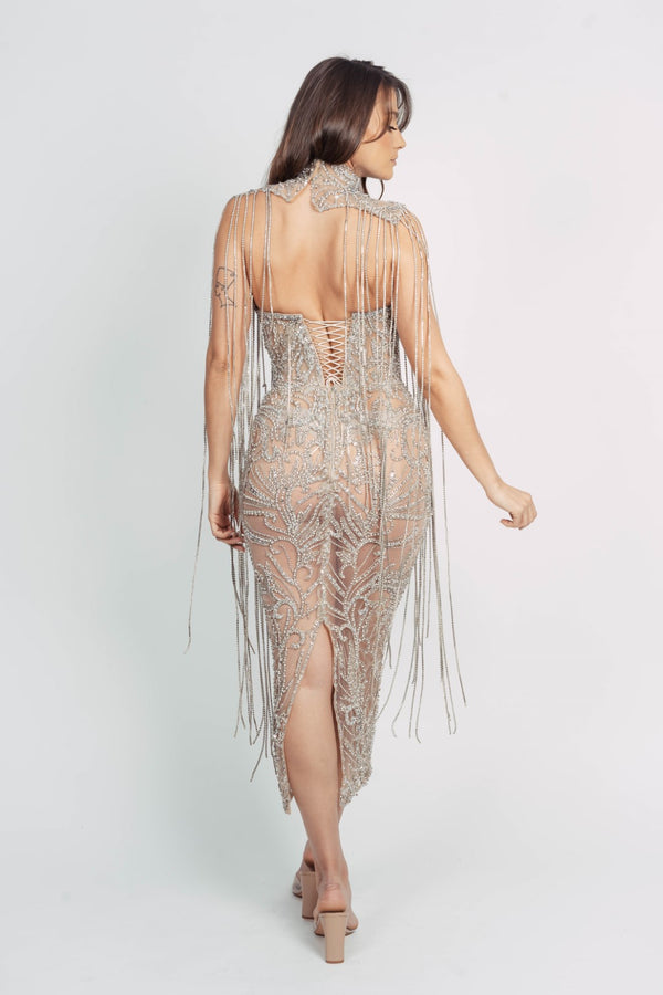 DALYLA FRINGE DRESS BY ALBINA DYLA NUDE