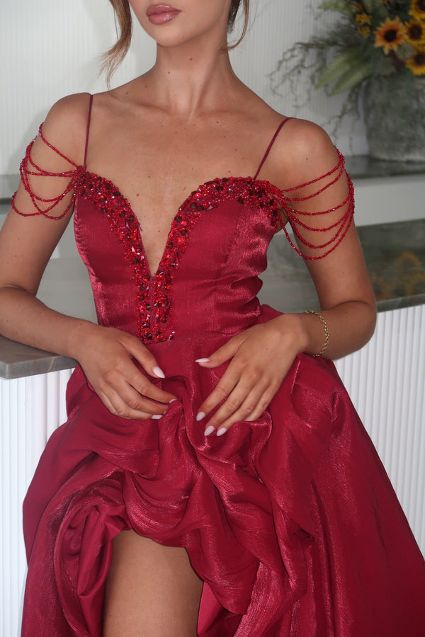JAMILLA RUFFLE GOWN RED