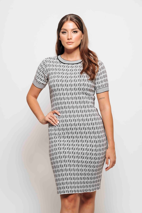 JACQUARD KNITTED MINI DRESS BY FENDI WHITE