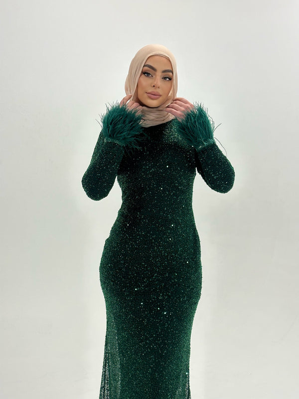 LINA FEATHER BY MY SECRET WARDROBE EMERALD NAVY