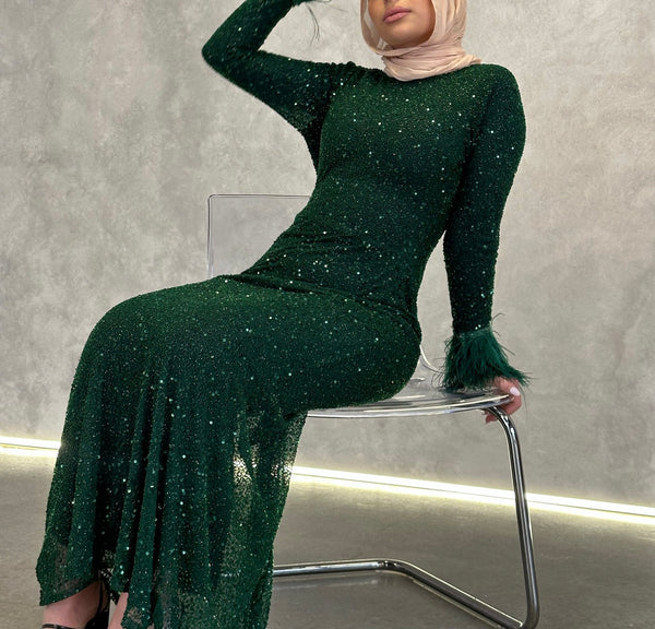 LINA FEATHER BY MY SECRET WARDROBE EMERALD NAVY