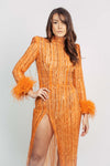 LUNAR FEATHER SLEEVE DRESS BY MY SECRET WARDROBE ORANGE