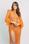 LUNAR FEATHER SLEEVE DRESS BY MY SECRET WARDROBE ORANGE