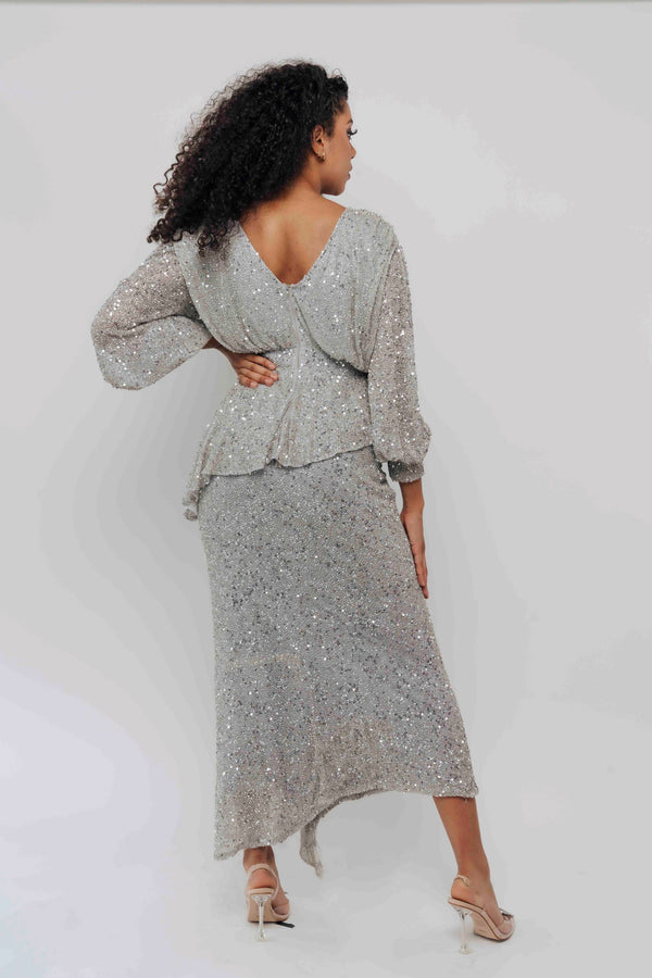 MALIKA V NECK MIDI BY MY SECRET WARDROBE SILVER