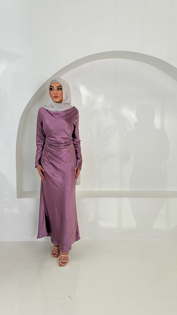 MOLLIE SATIN MIDI DRESS LILAC