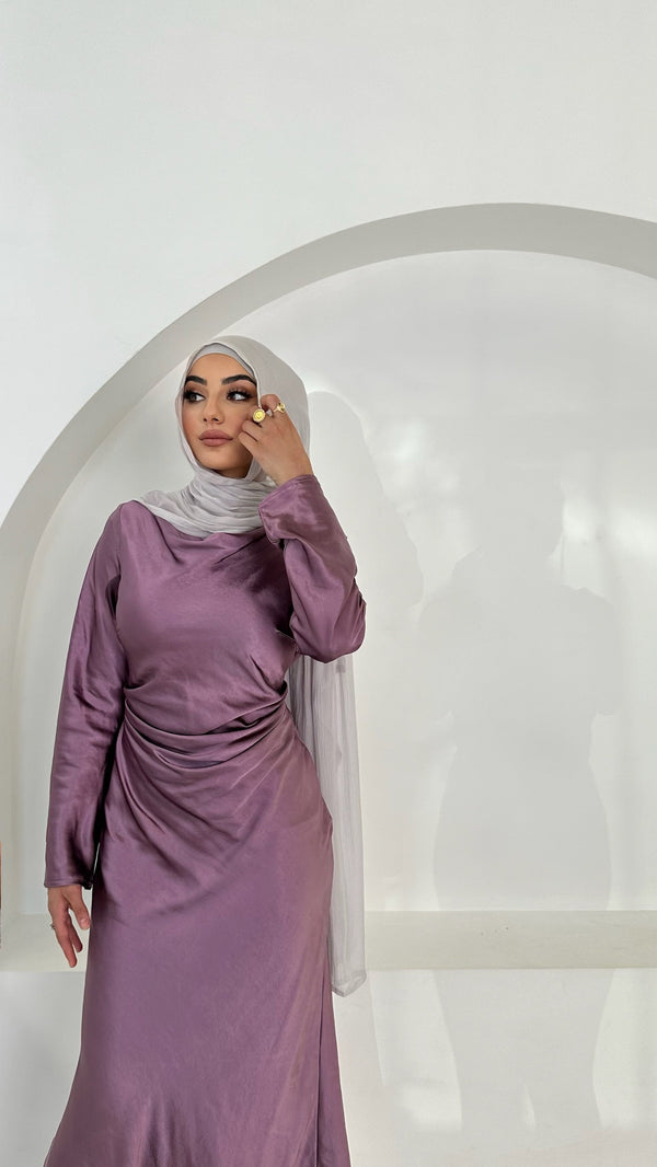 MOLLIE SATIN MIDI DRESS LILAC