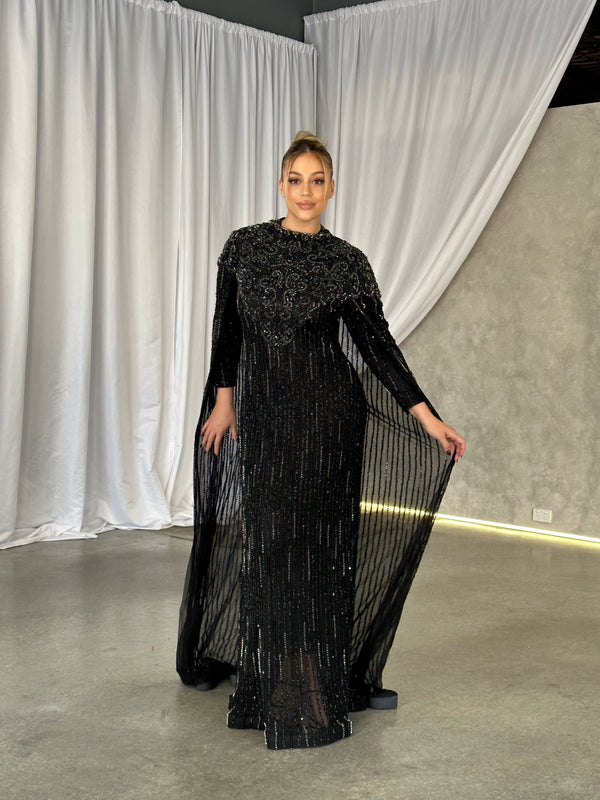 SUE CAPE GOWN BY MY SECRET WARDROBE BLACK