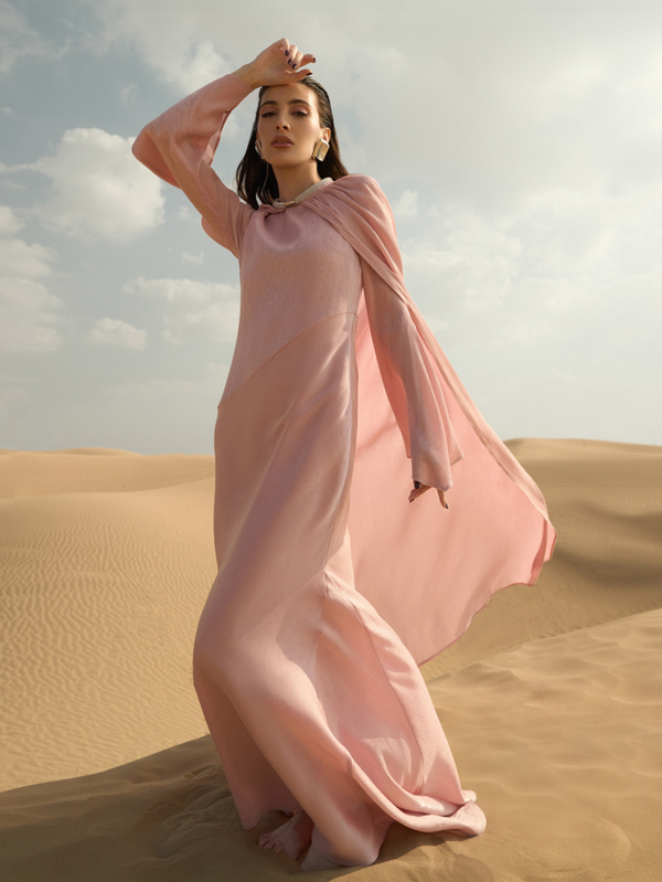 JACQUARD CAPE MAXI DRESS BY LICHI PINK