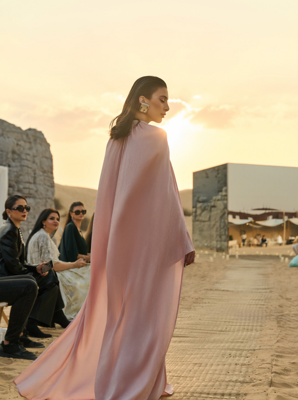 JACQUARD CAPE MAXI DRESS BY LICHI PINK