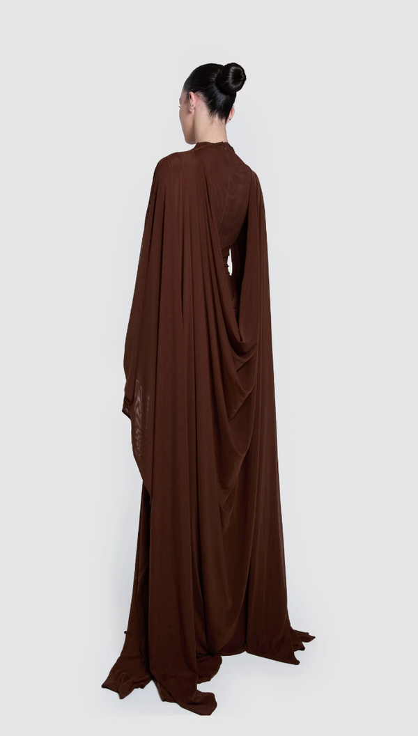 ALUYA MESH DRAPED CAPE BY BBXBRAND BROWN