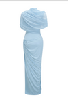 CATHERINE ASYMMETRICAL PLEATED MAXI BY MISS ROSIER BLUE