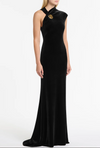 VELVET GOLD BUTTON MAXI DRESS BY CARLA ZAMPATTI BLACK