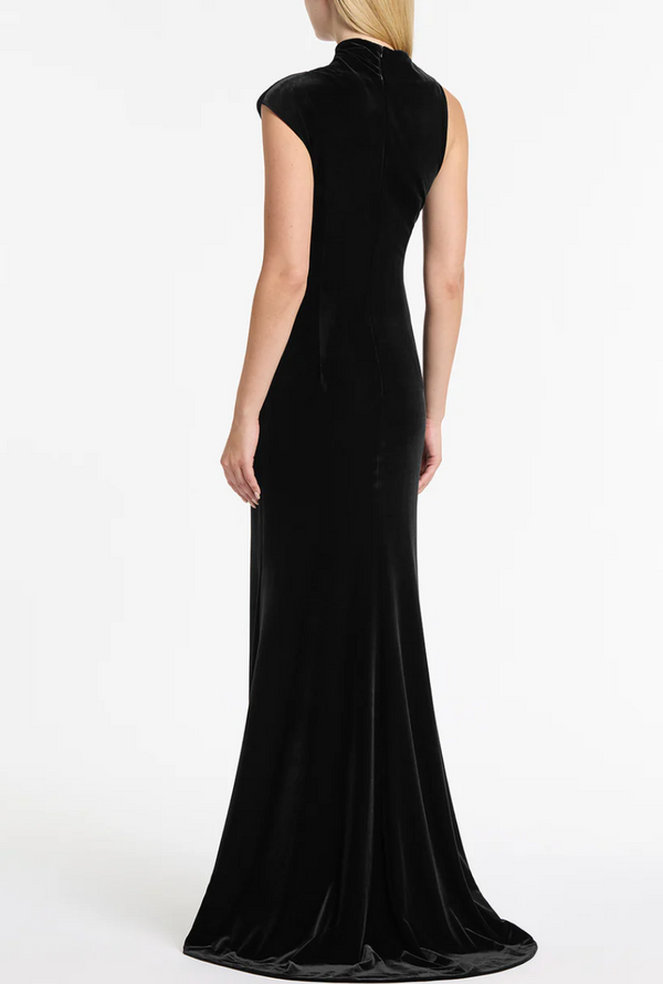 VELVET GOLD BUTTON MAXI DRESS BY CARLA ZAMPATTI BLACK