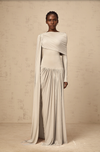 GAELLE NEUTRAL DRAPED MAXI DRESS