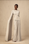 GAELLE NEUTRAL DRAPED MAXI DRESS