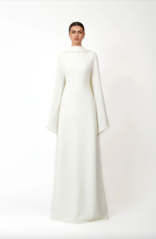 PIROSKA WHITE PEARL MAXI DRESS