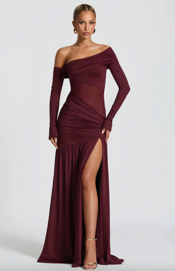 ANASTASIA ONE SHOULDER GATHERED MAXI DRESS