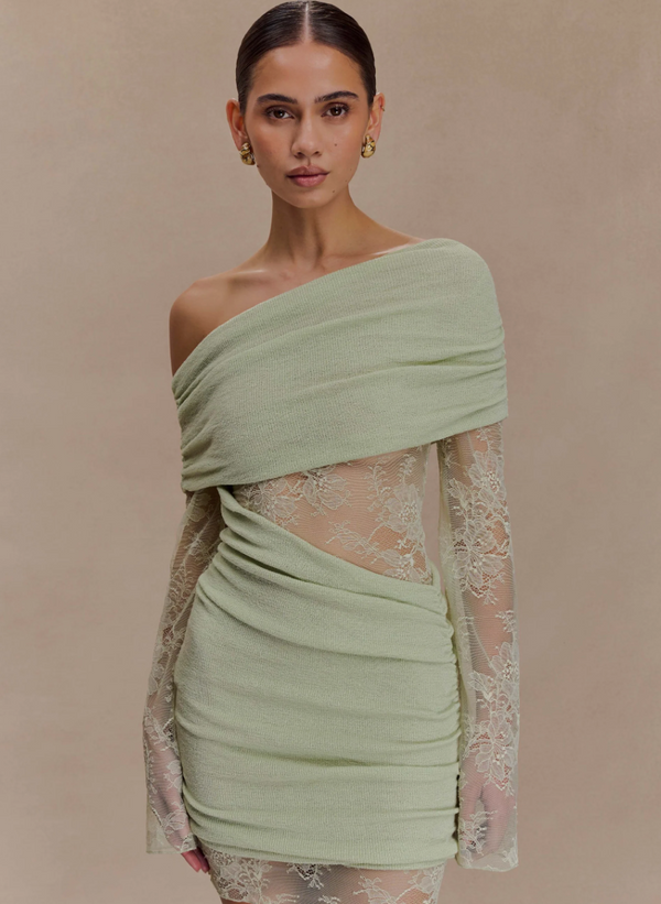 LUXIE LACE MINI DRESS BY MESHKI GREEN