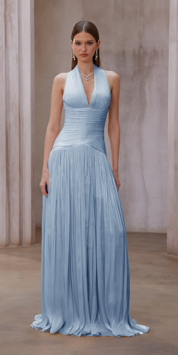 URANIE BLUE GATHERED MAXI DRESS