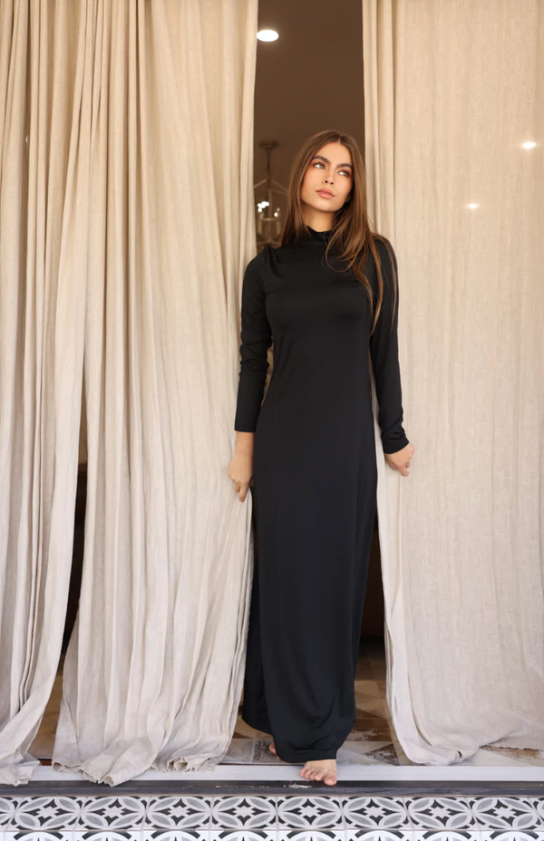 LUXE SLIP DRESS HIGH-NECK MIDNIGHT