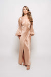 LA LUNE FULL SLEEVE WRAP MIDI DRESS BY SHONA JOY ROSE GOLD