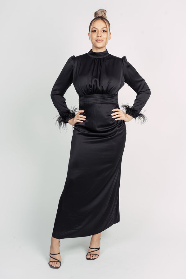 AMANDA FEATHER SLEEVE BY MY SECRET WARDROBE BLACK