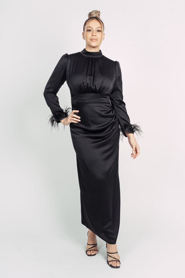 AMANDA FEATHER SLEEVE BY MY SECRET WARDROBE BLACK