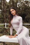 LUXE SLIP DRESS HIGH-NECK FAWN