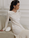 FITTED SATIN RHINESTONE MAXI DRESS BY LICHI CREAM