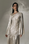 METALLISED FABRIC MAXI DRESS BY LICHI GOLD CREAM