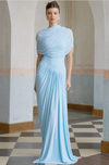CATHERINE ASYMMETRICAL PLEATED MAXI BY MISS ROSIER BLUE