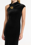 VELVET GOLD BUTTON MAXI DRESS BY CARLA ZAMPATTI BLACK