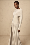 GAELLE NEUTRAL DRAPED MAXI DRESS