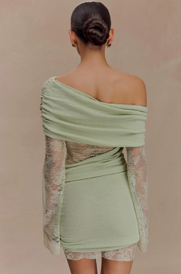 LUXIE LACE MINI DRESS BY MESHKI GREEN