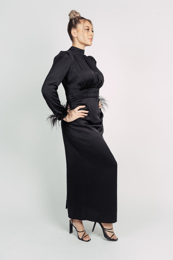 AMANDA FEATHER SLEEVE BY MY SECRET WARDROBE BLACK
